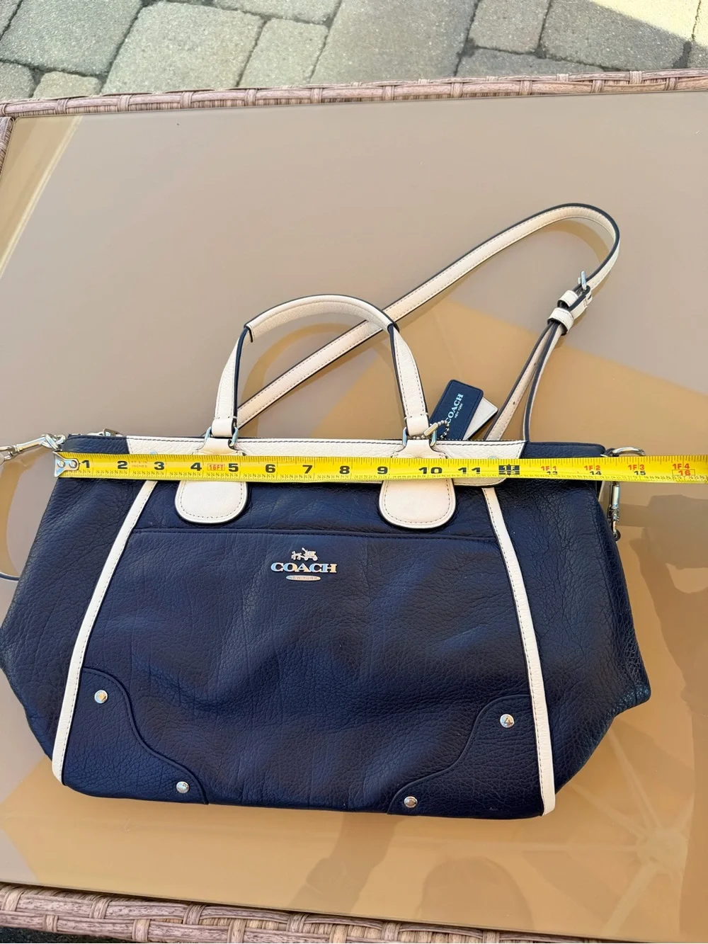 COACH mickie spectator Navy and White Leather Satchel with Removable Strap
